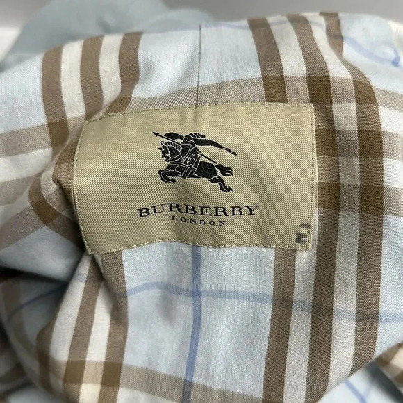Burberry Trench Coat Jacket Button Down Nova Check Plaid Light Blue Size 8 R - Picture 13 of 16